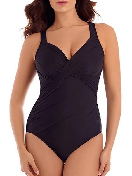 Miraclesuit Swim Rock Solid Revele Crossover Shaping Swimsuit - Black - 14