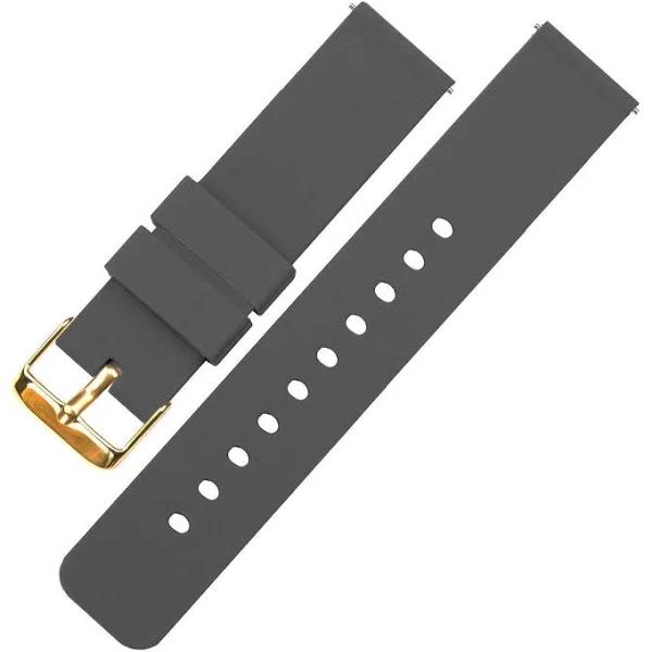 Soft Silicone Watch Band / Strap in Smoke Grey w/ Gold Buckle, Width 22mm, Standard Length | Barton