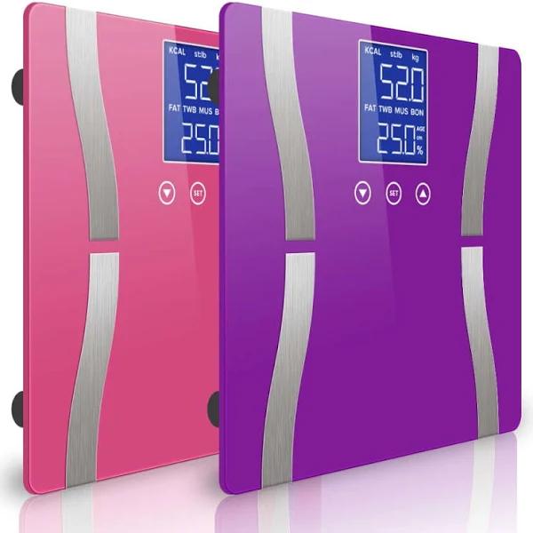 SOGA 2x Digital Body Fat Scale Bathroom Scales Weight Gym Glass Water LCD Purple/Pink