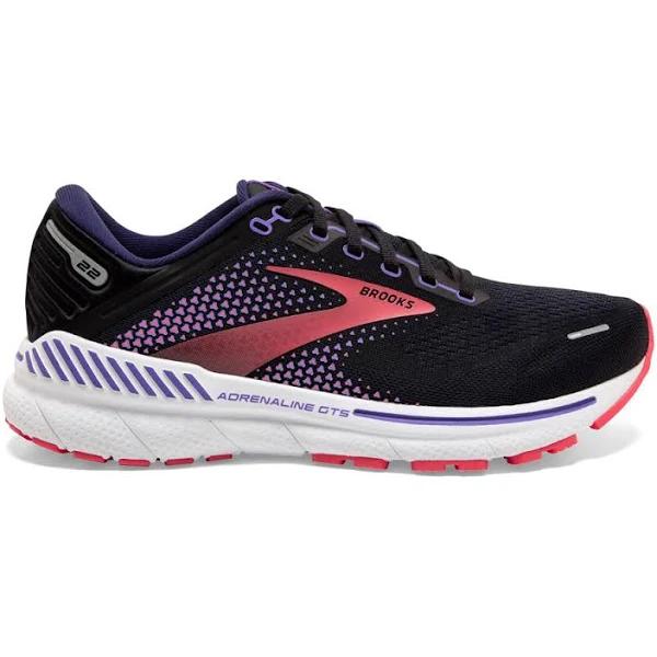 Brooks Adrenaline GTS 22 Womens, 10 / BLACK/PURPLE/CORAL