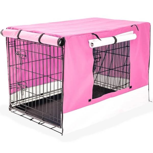 Paw Mate Wire Dog Cage Foldable Crate Kennel 24in with Tray + Pink Cover Combo