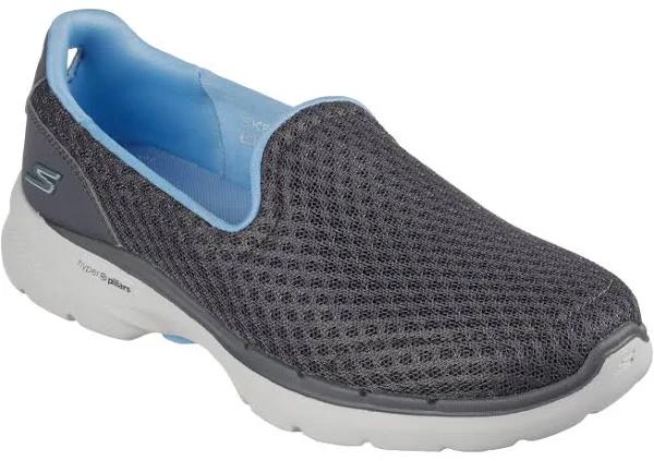 Skechers Go Walk 6 Big Splash Ladies Slip On Trainers Grey/Blue EUR 39