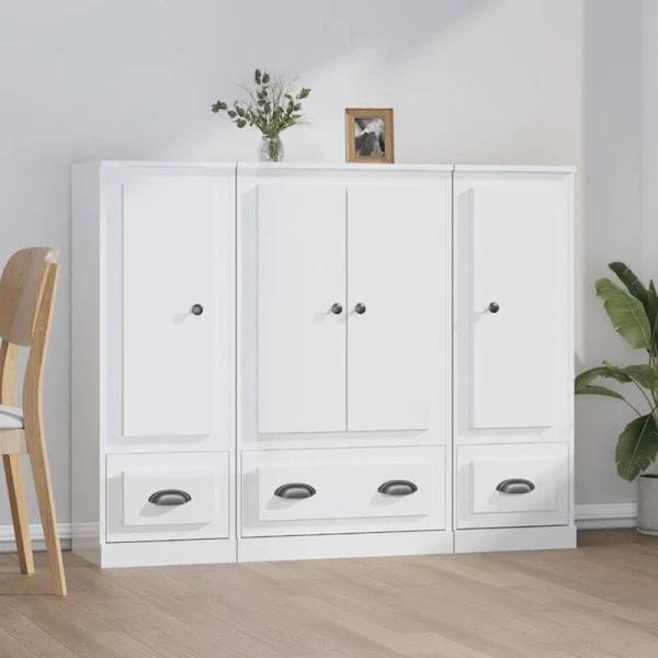 Highboards 3 Pcs High Gloss White Engineered Wood vidaXL