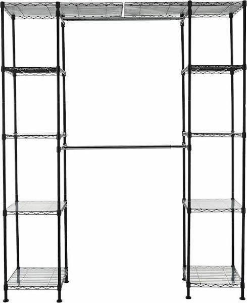 Amazon Basics Expandable Metal Hanging Storage Organizer Rack Wardrobe with Shelves, 35.56"-160.02" x 147.32"-182.88" cm, Black