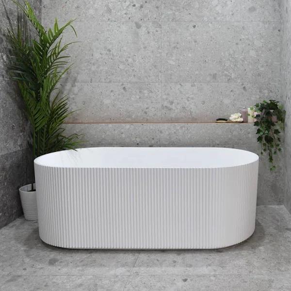 Brighton Groove 1700mm Fluted Oval Freestanding Bath, Matte White