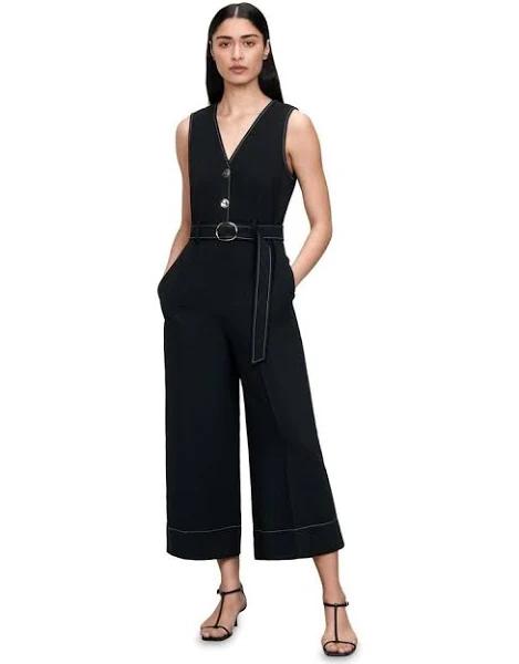 Veronika Maine Double Weave Belted Jumpsuit in Black 10