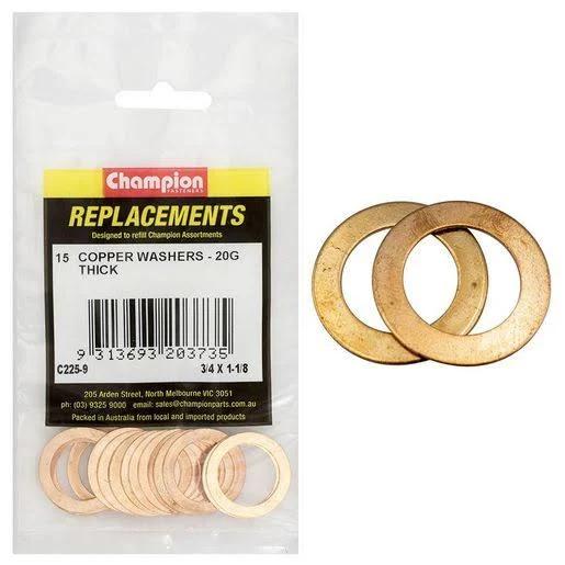 Champion Flat Copper Washer 3/4 x 1-1/8 x 20g 15pk C225-9