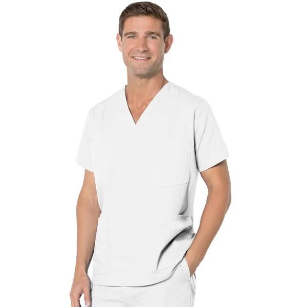 Landau 7489 Men's 5-Pocket Scrub Top - White, XLG