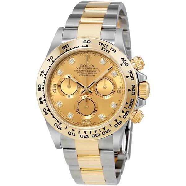 Rolex Cosmograph Daytona Champagne Diamond Dial Steel and 18K Yellow Gold Mens Watch