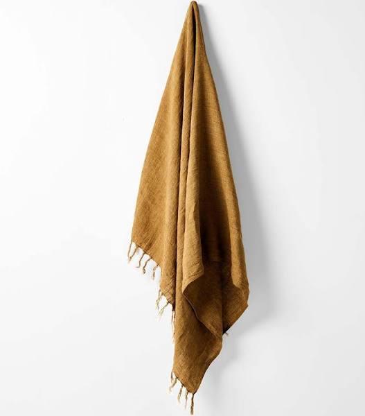 Aura Home Vintage Linen Fringe Throw in Bronze