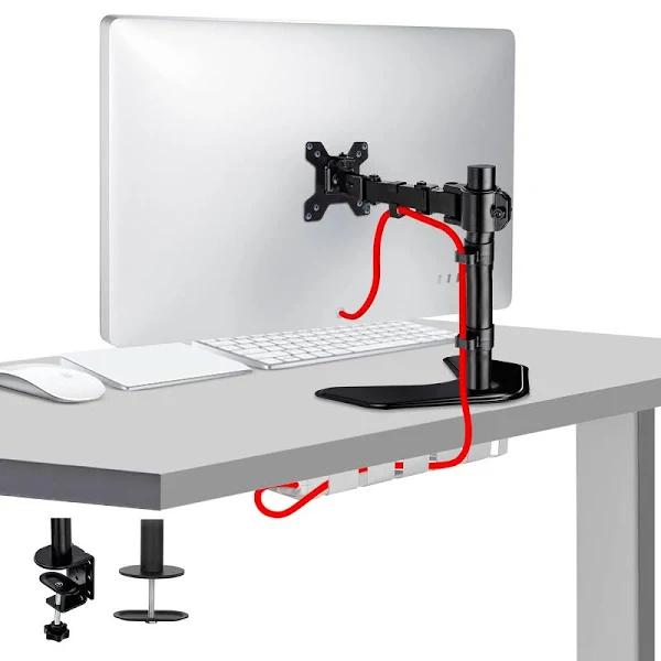 Ezi Office Solutions - Single Monitor Desk Mount - Adjustable Monitor Arm - VESA Mount Desk Stand with Clamp and Grommet Base - Computer Screen