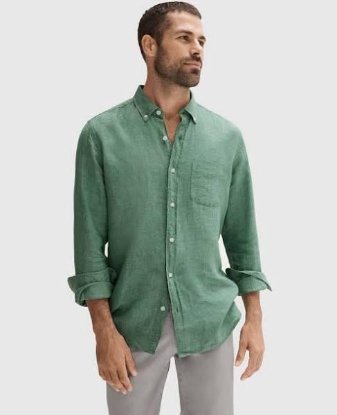 Trenery Regular Fit Delave Linen Long Sleeve Shirt in Willow Small Willow Green AU502700