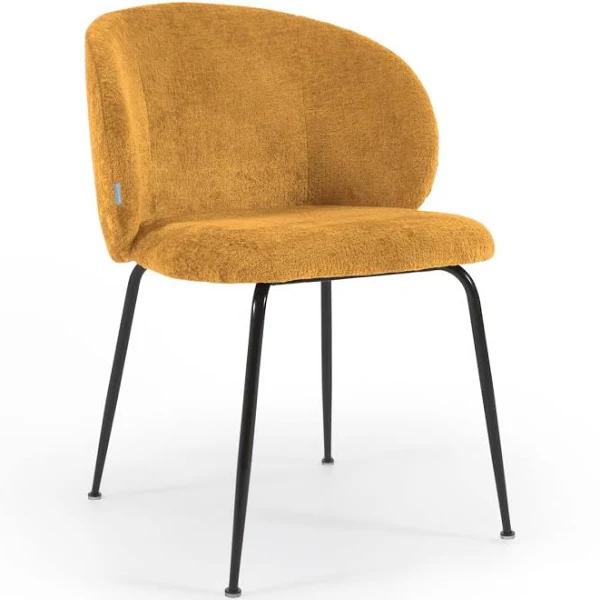 Mustard Chenille Minna Chair With Steel Legs With Black Finish Kave Home