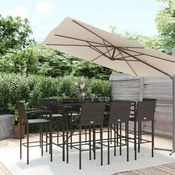 9 Piece Garden Bar Set Black Poly Rattan vidaXL