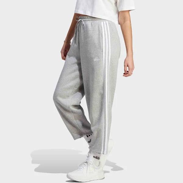 Adidas Essentials 3 Stripes Open Hem Fleece Joggers Pants Grey XS Woman