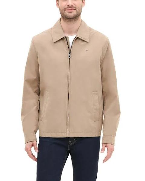 Tommy Hilfiger Men's Laydown Collar Microtwill Jacket (Khaki, Size L)