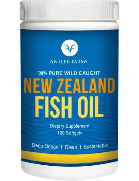 Antler Farms - 100% Pure Wild Caught New Zealand Fish Oil from Deep Ocean, Cold Water Fish, 120 Softgels - Clean, Fresh Omega-3 EPA + DHA Supplement