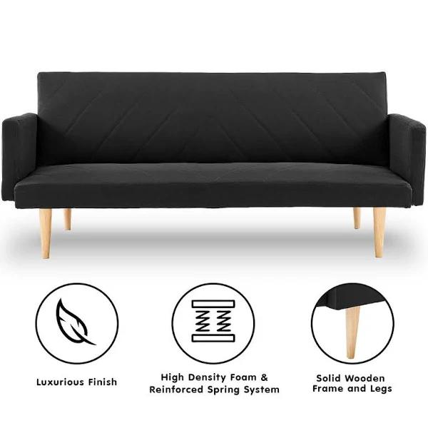 Sarantino 3-Seater Faux Linen Sofa Bed Couch - Black