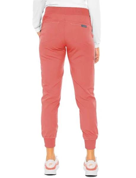 Med Couture Touch Women's 5-Pocket Stretch Cargo Yoga Jogger Scrub Pants in Coral | Size S Polyester/rayon/spandex