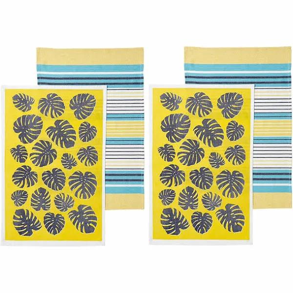 Ladelle Set of 4 Bahamas Kitchen / Cleaning 100% Cotton Tea Towels Yellow