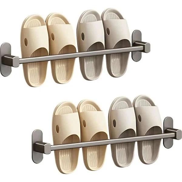 SOGA 2x 49cm Wall-mounted Slipper Organiser Adhesive Storage Space-saving Wall Rack TAN1041X2