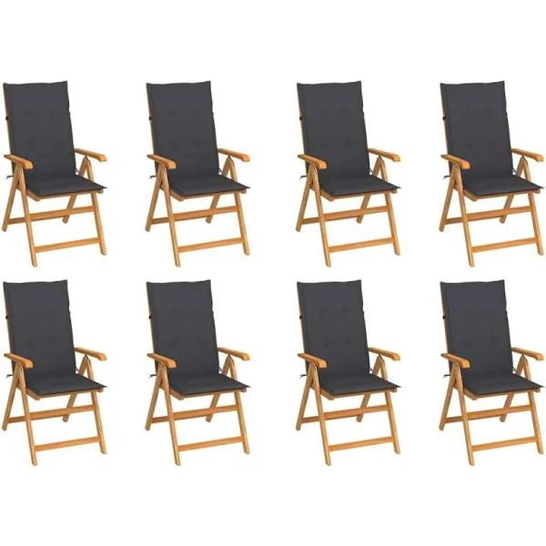 vidaXL Reclining Garden Chairs with Cushions 8 Pcs Solid Teak Wood