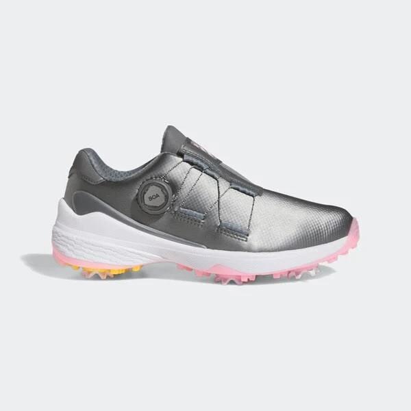 adidas-ZG23 Boa Lightstrike Golf Shoes-Women-Dark Silver Metallic / Solar Gold / Beam Pink-10