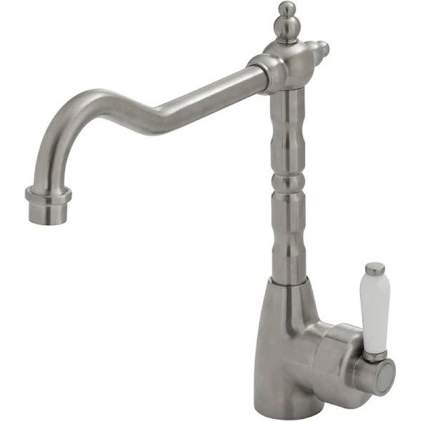 Fienza Eleanor Shepherds Crook Sink Mixer - Brushed Nickel / Ceramic