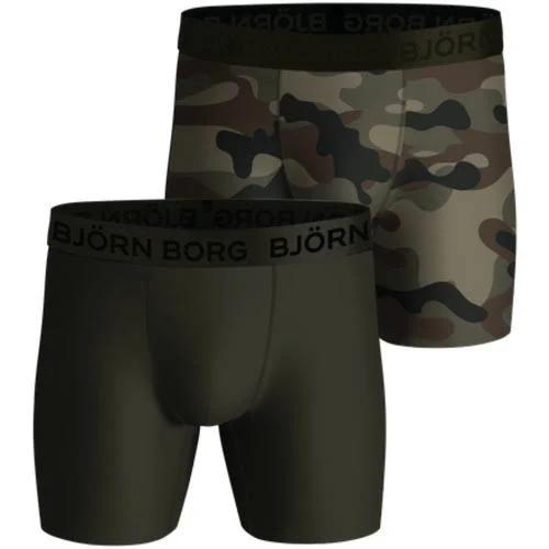 Mens Bjorn Borg Khaki Green Performance Boxers 2 Pack - Green