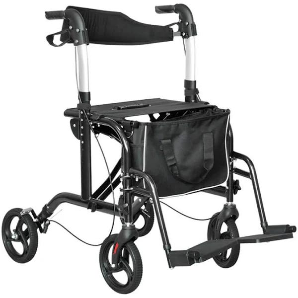 2-in-1 Wheelchair Walking Frame Rollator Mobility Walker Aid Wheels Black