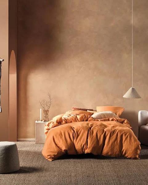 Linen House Nimes Linen Terracotta Quilt Cover Set, King