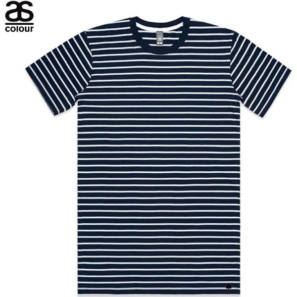 As Colour Ascolour Print Mens Blank Plain Staple Navy Stripe T-Shirt Tee Cotton 5028