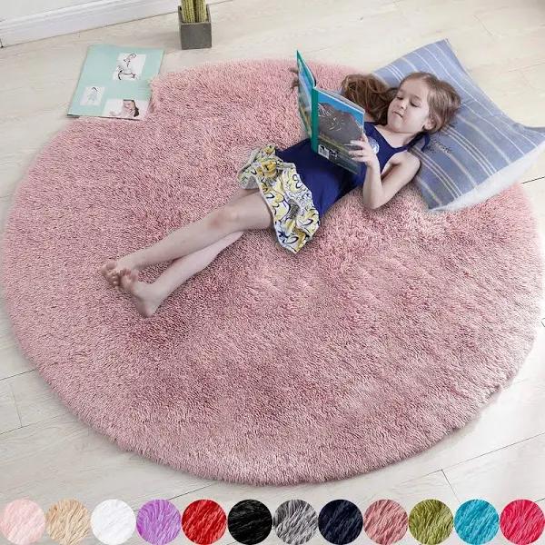 Blush Round Rug For Bedroom,fluffy Circle Rug 4'x4' For Kids Room,furry Carpet For Teen Girls Room,shaggy Circular Rug For Nursery Room,fuzzy Plush