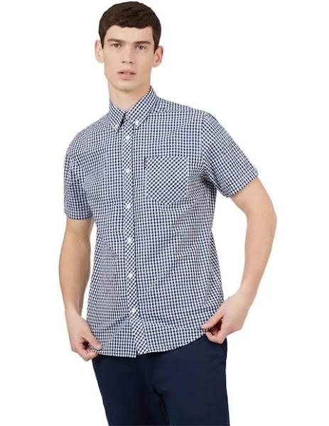 Ben Sherman Signature Gingham Short Sleeve Shirt Small Dark Blue