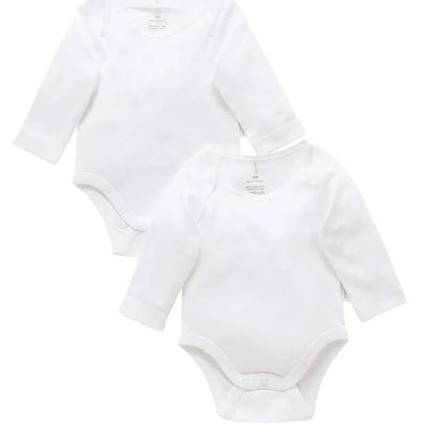 Purebaby Easy Neck Long Sleeve Bodysuit 2-Pack - White 1