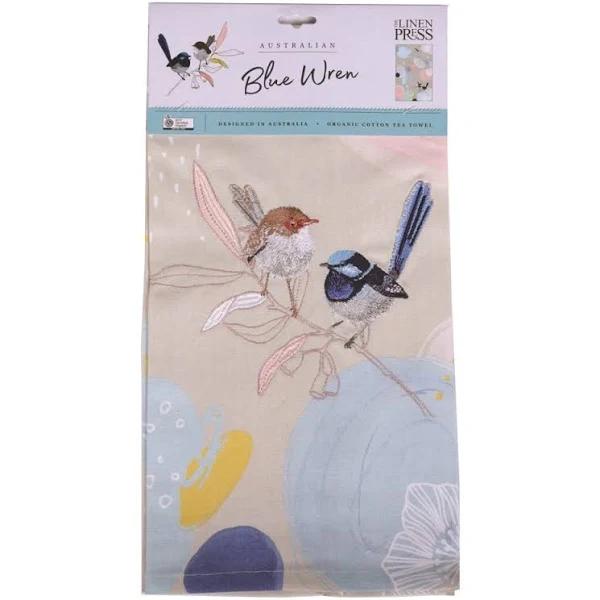 The Linen Press Organic Cotton Tea Towel - Wild Blue Wren