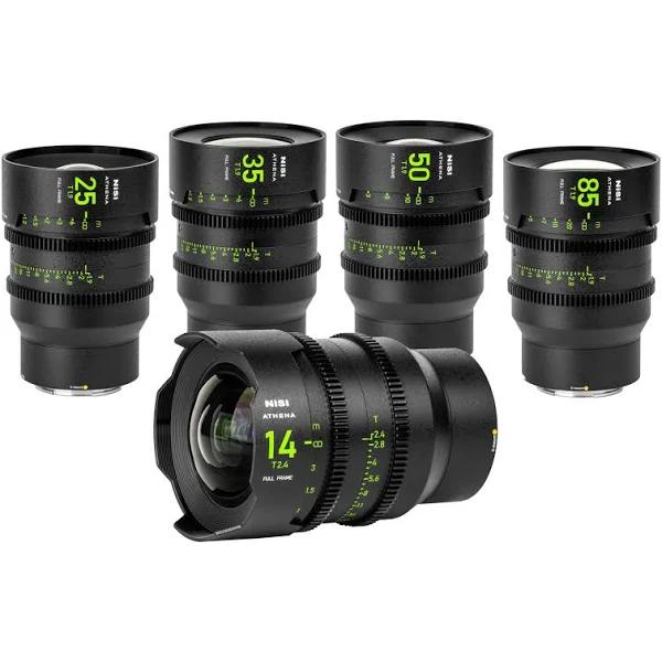 NiSi Athena Prime Full Frame Cinema Lens Kit with 5 Lenses 14mm T2.4, 25mm T1.9, 35mm T1.9, 50mm T1.9, 85mm T1.9 + Hard Case (E Mount | No Drop in