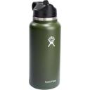 Hydro Flask Wide Mouth Straw Lid - Stainless Steel Reusable Water Bottle - Vacuum Insulated, Dishwasher Safe, BPA-Free, Non-Toxic, Olive, 32 oz