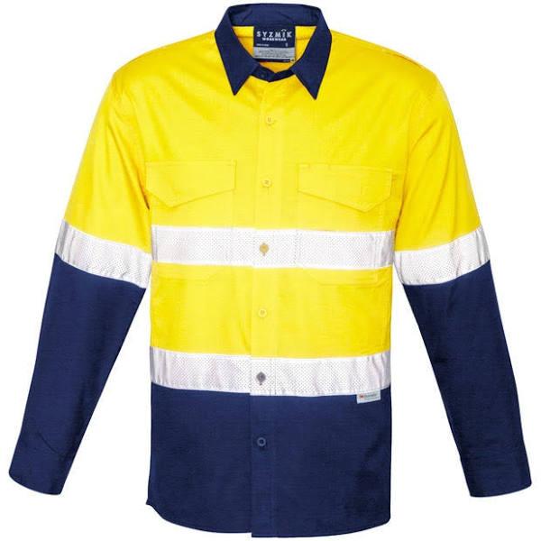 Syzmik Mens Rugged Cooling Taped Hi Vis Spliced Shirt (ZW129) XL / Yellow/Navy