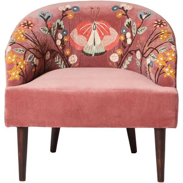 Freya Embroidered Occasional Chair Pink Velvet | Rose Pink | Upholstery | Early Settler Furniture