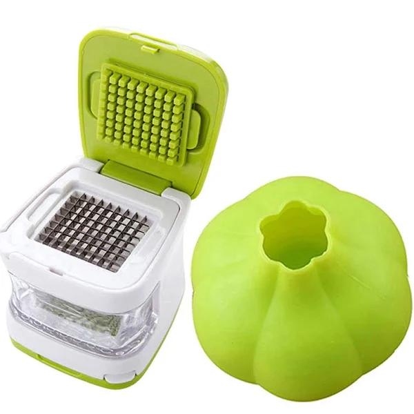 Coralpearl Garlic Ginger Press Cutter Mincer Chopper Crusher Slicer Grater Grinder Dicer Machine Food Aid in Plastic Stainless Steel with Silicone