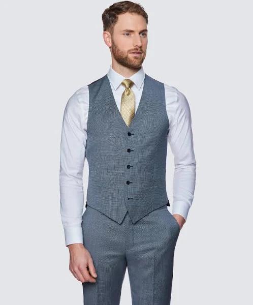 Hawes & Curtis Men's Light Blue Birdseye Slim Fit Suit Waistcoat