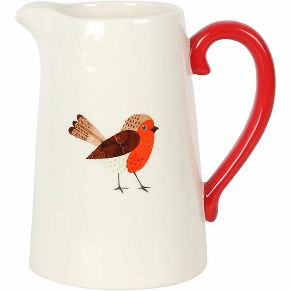 17cm Winter Robin Ceramic Flower Jug