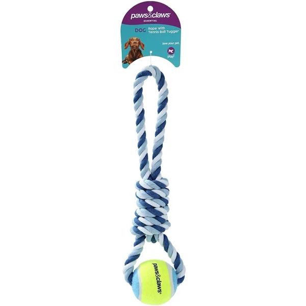 Paws & Claws Rope & Tennis Ball Tugger 29cm Assorted