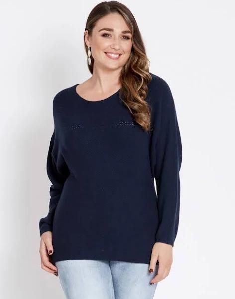 Katies Batwing Stitch Seam Knitwear Jumper - Size M - Womens - Navy