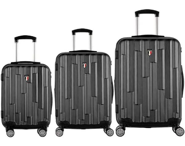 Tucci Italy Riflettore ABS 3 Piece Travel Luggage Suitcase Set (Black)