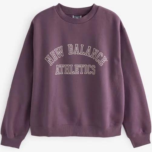 New Balance Women's Graphic Fleece Crew Plum Brown - Size XS