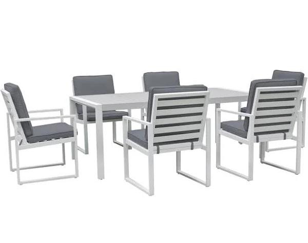 Manly 7-Piece Aluminium Outdoor Dining Setting — White by FurnitureOkay