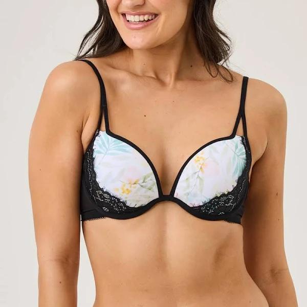 Emerson Women's Floral Print Plunge Push Up Bra - Black - Size 10A