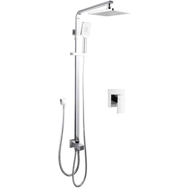 ACA Square 8" Rainfall Shower Head With Multifunction Handheld Set Wall Slicing Rail and Brass Mixer Tap Chrome